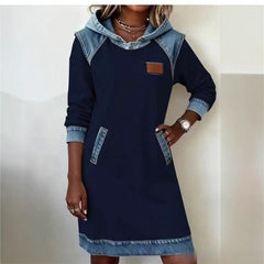 Best Seller Denim Color Matching Ladies Hoodie Skirt