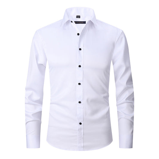 Men's Long-sleeved Fashion Top Slim Solid Color Stretch Shirt