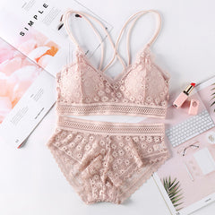 Women's cross spaghetti strap bra set