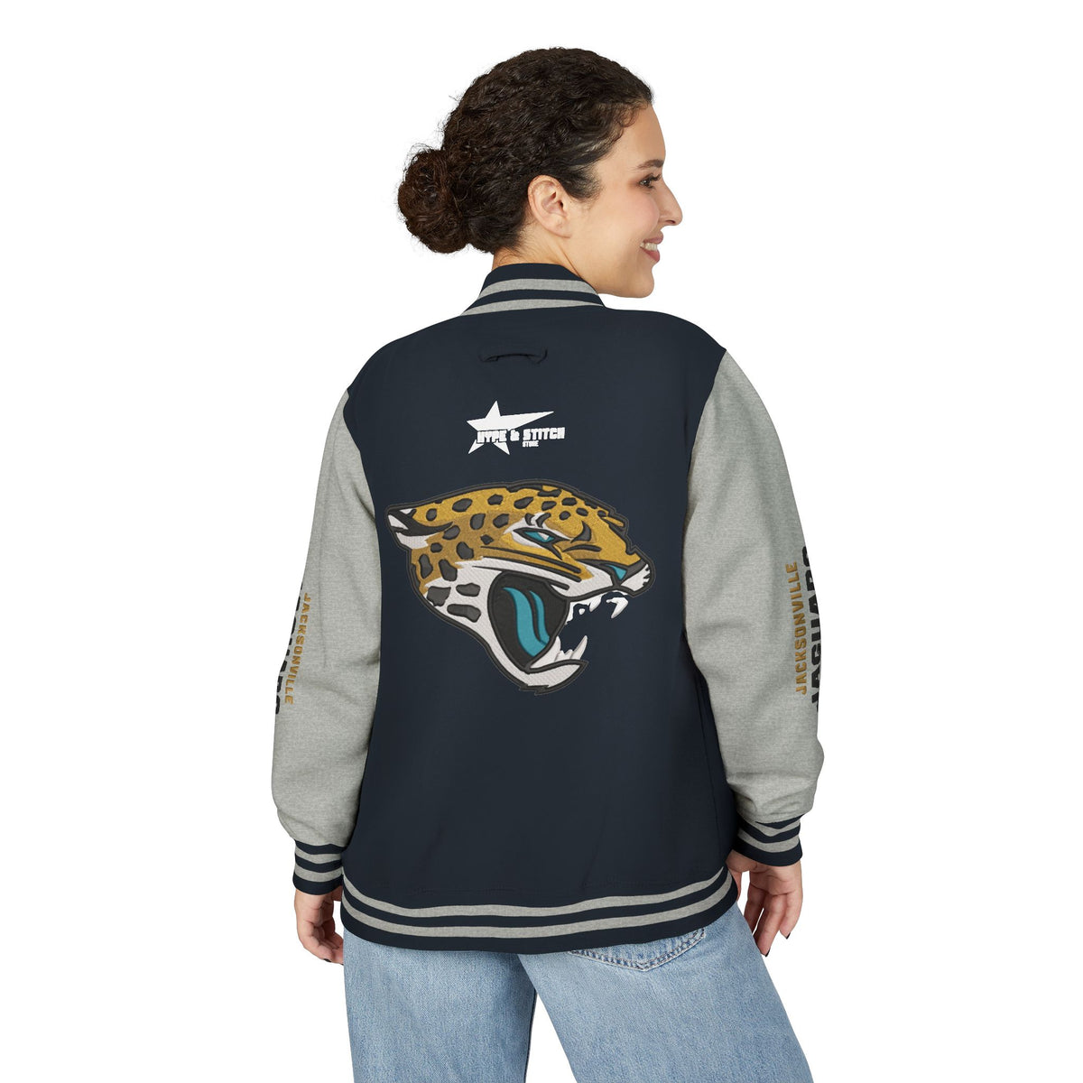 Jacksonville Jaguars Snap-Button Varsity Jacket | Colorblock Outerwear Coat