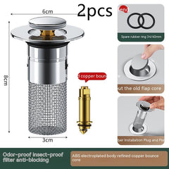 Long Pop-Up Sink Drains Filter Bathroom Press Bounce Basin Plug Stopper Wash Basin Hair Catcher Sink Strainer Kitchen Supplies