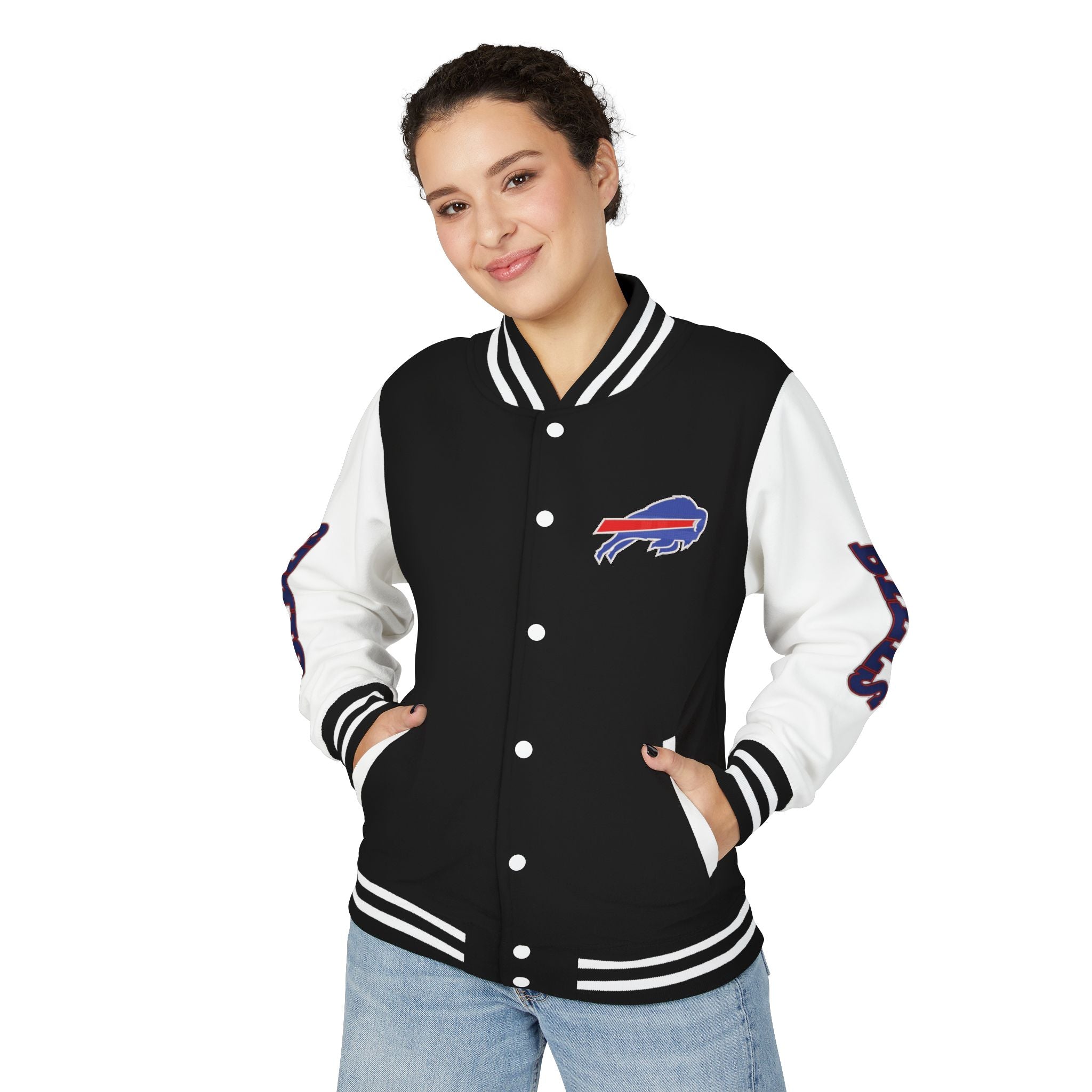 Buffalo Bills Classic Letterman Jacket – Relaxed Fit Fleece Bomber