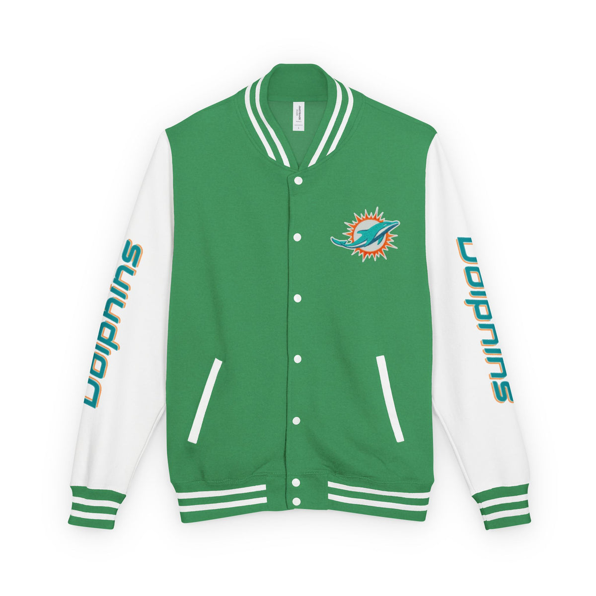 Miami Dolphins Heavyweight Varsity Letterman Jacket | Classic Snap-Front Bomber Coat