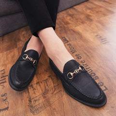 Men's soft leather metal buckle pointed toe pedal peas shoes