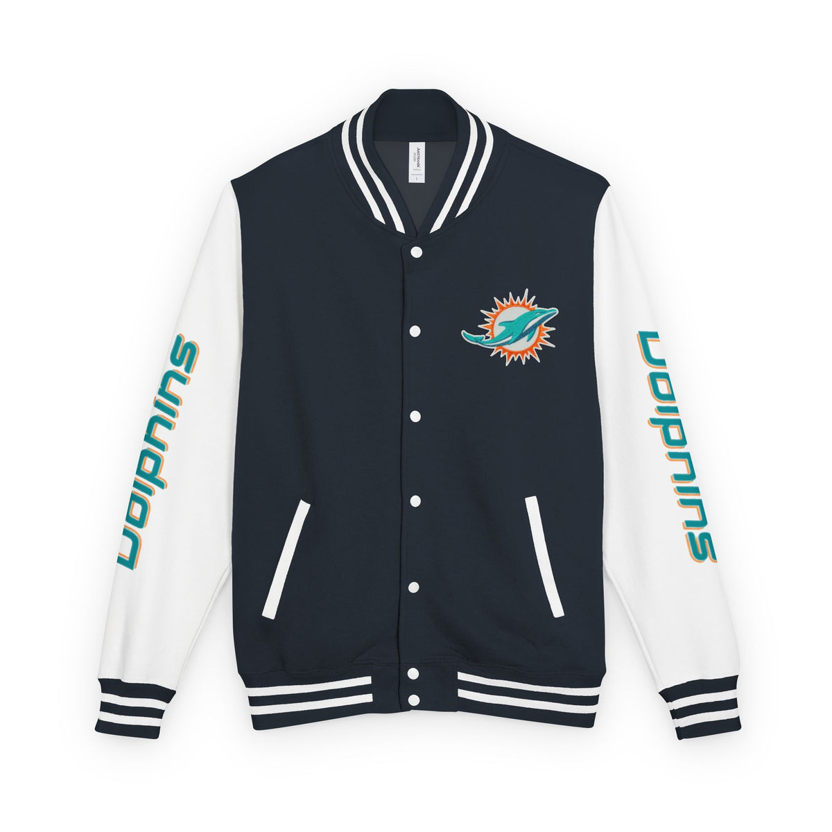 Miami Dolphins Heavyweight Varsity Letterman Jacket | Classic Snap-Front Bomber Coat