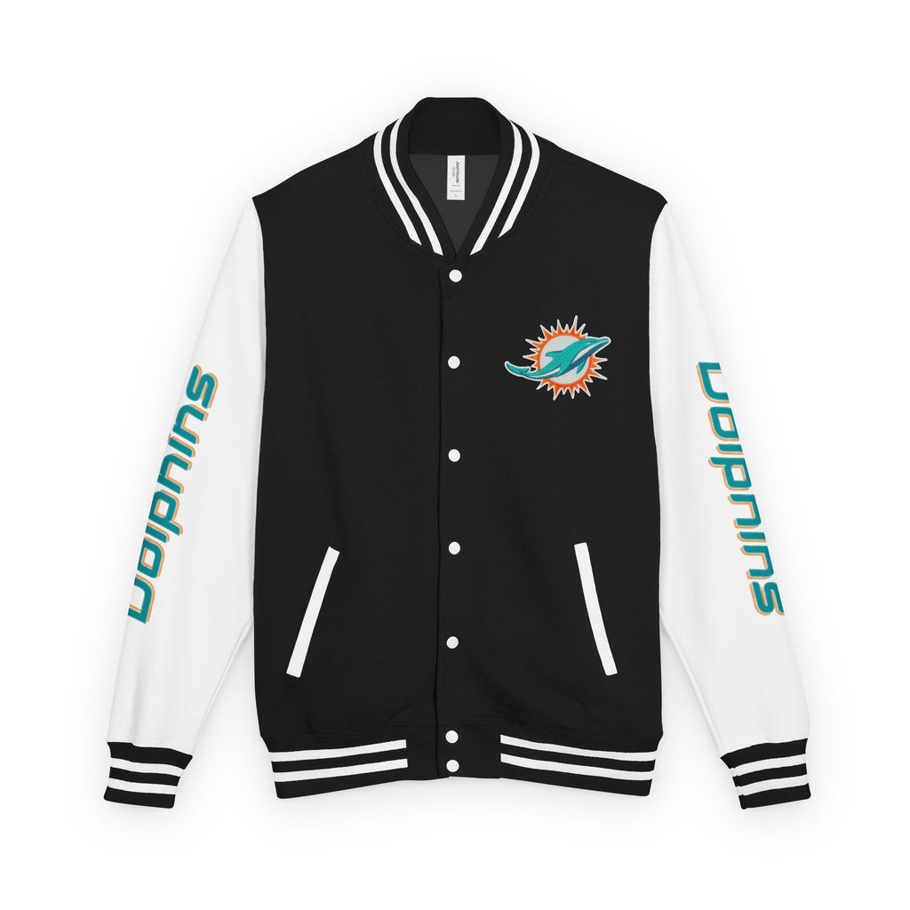 Miami Dolphins Heavyweight Varsity Letterman Jacket | Classic Snap-Front Bomber Coat