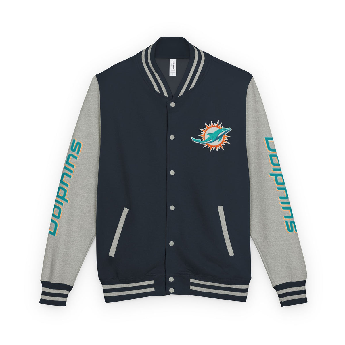 Miami Dolphins Heavyweight Varsity Letterman Jacket | Classic Snap-Front Bomber Coat