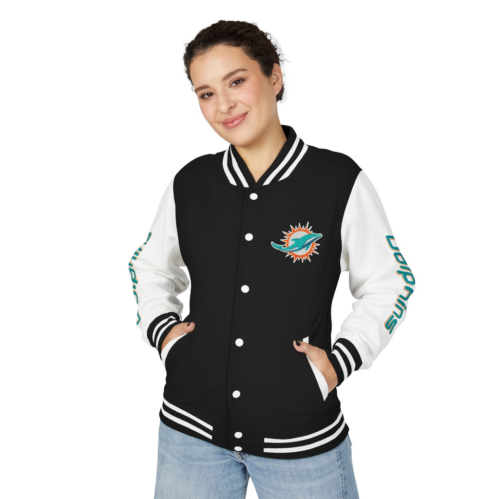 Miami Dolphins Heavyweight Varsity Letterman Jacket | Classic Snap-Front Bomber Coat
