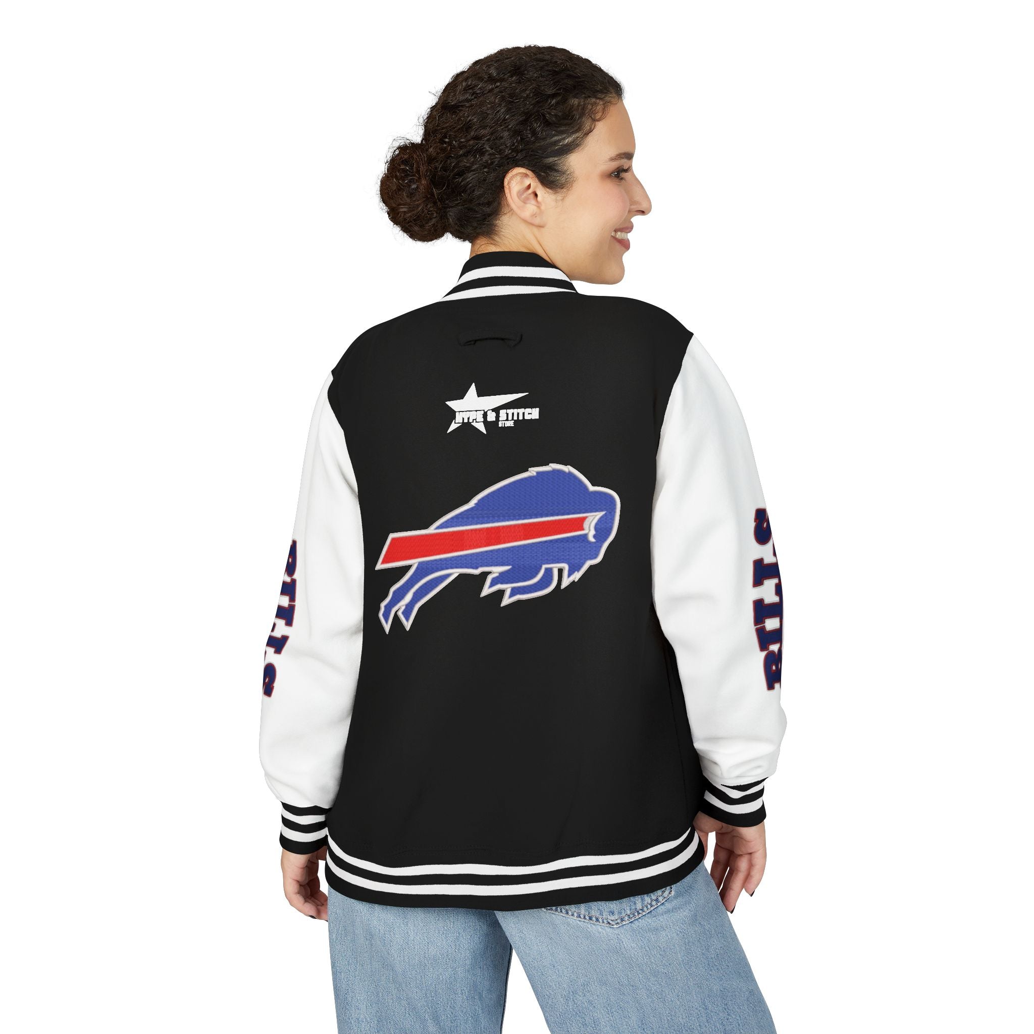 Buffalo Bills Classic Letterman Jacket – Relaxed Fit Fleece Bomber