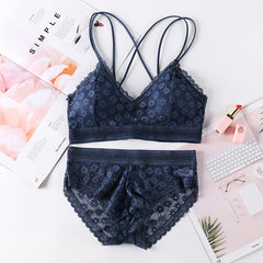 Women's cross spaghetti strap bra set