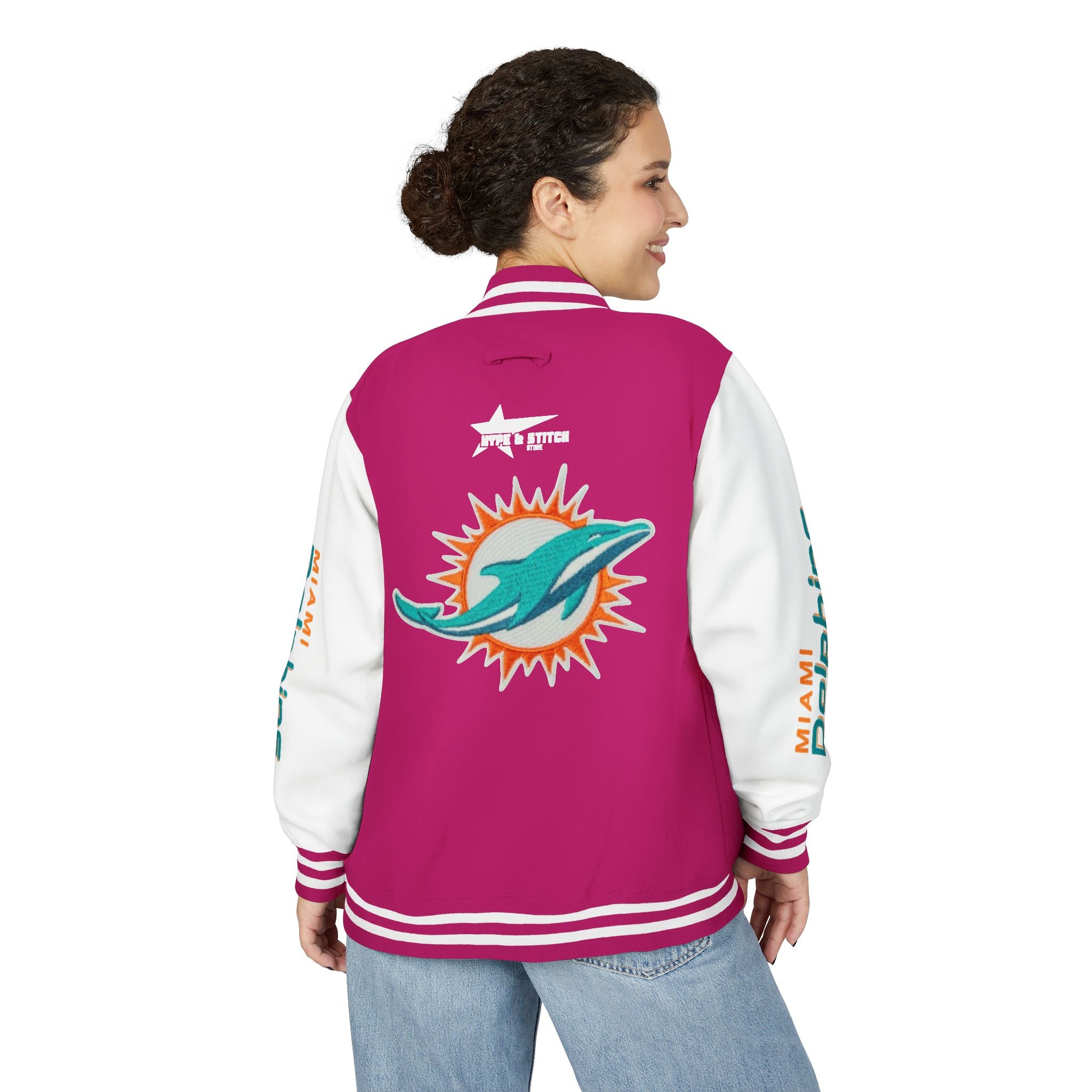 Miami Dolphins Heavyweight Varsity Letterman Jacket | Classic Snap-Front Bomber Coat