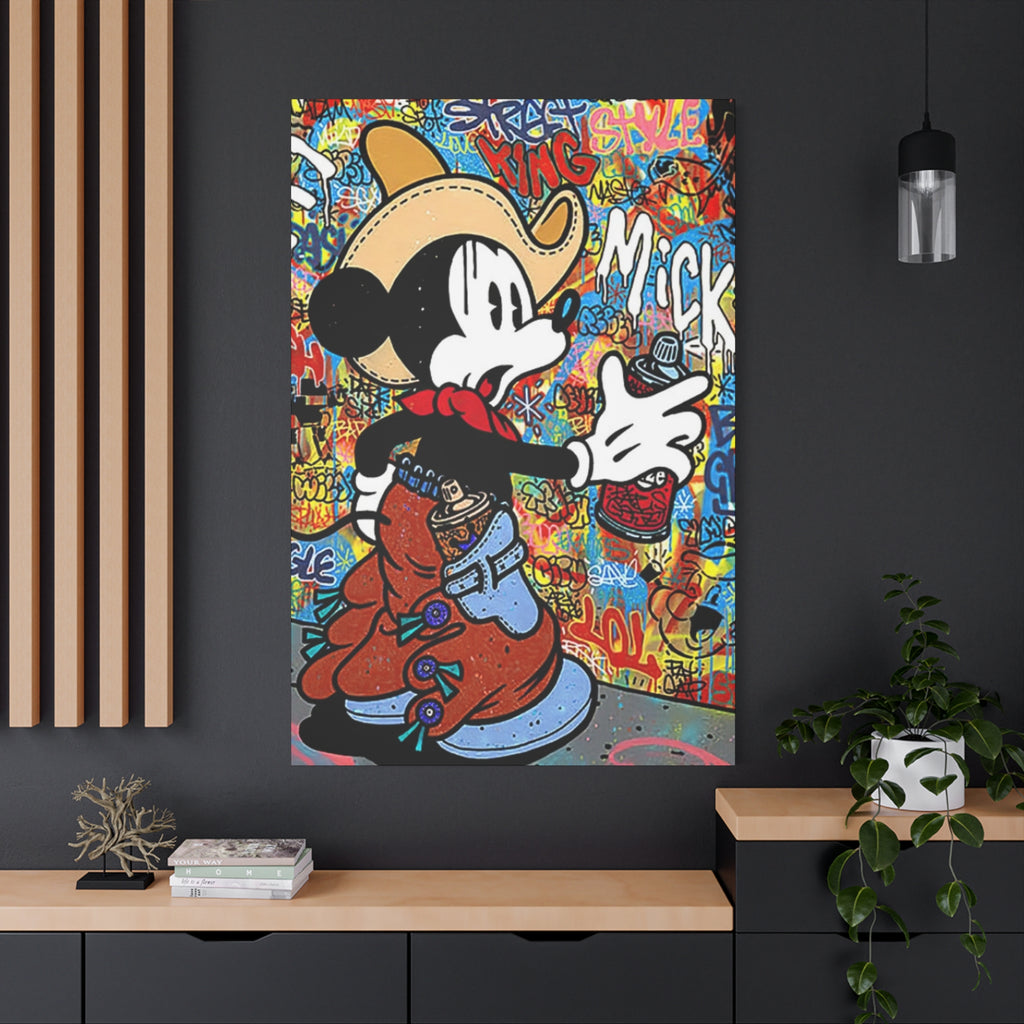 Western Cowboy Mickey Mouse Graffiti Wall Art – Urban Street Art Canvas Print