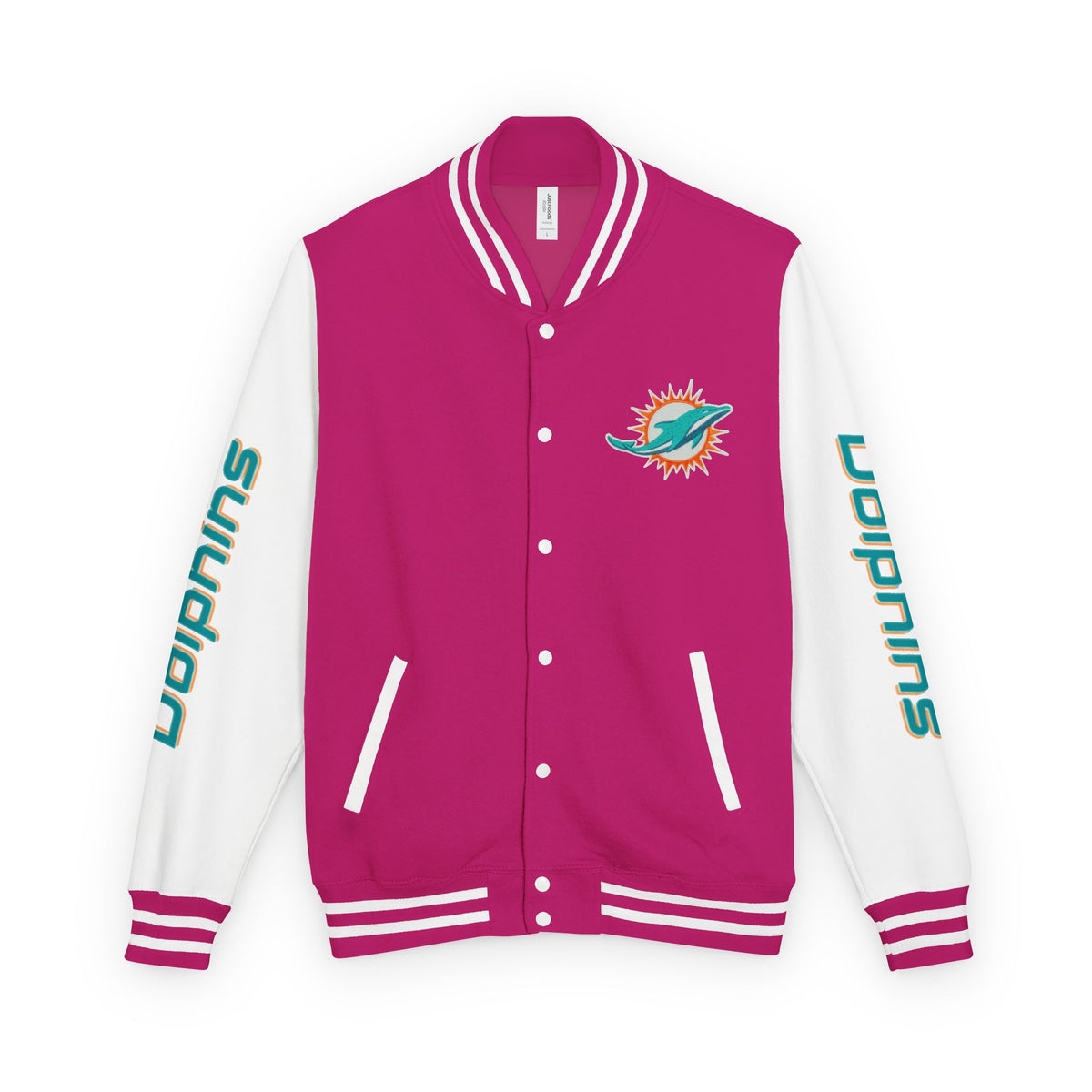 Miami Dolphins Heavyweight Varsity Letterman Jacket | Classic Snap-Front Bomber Coat