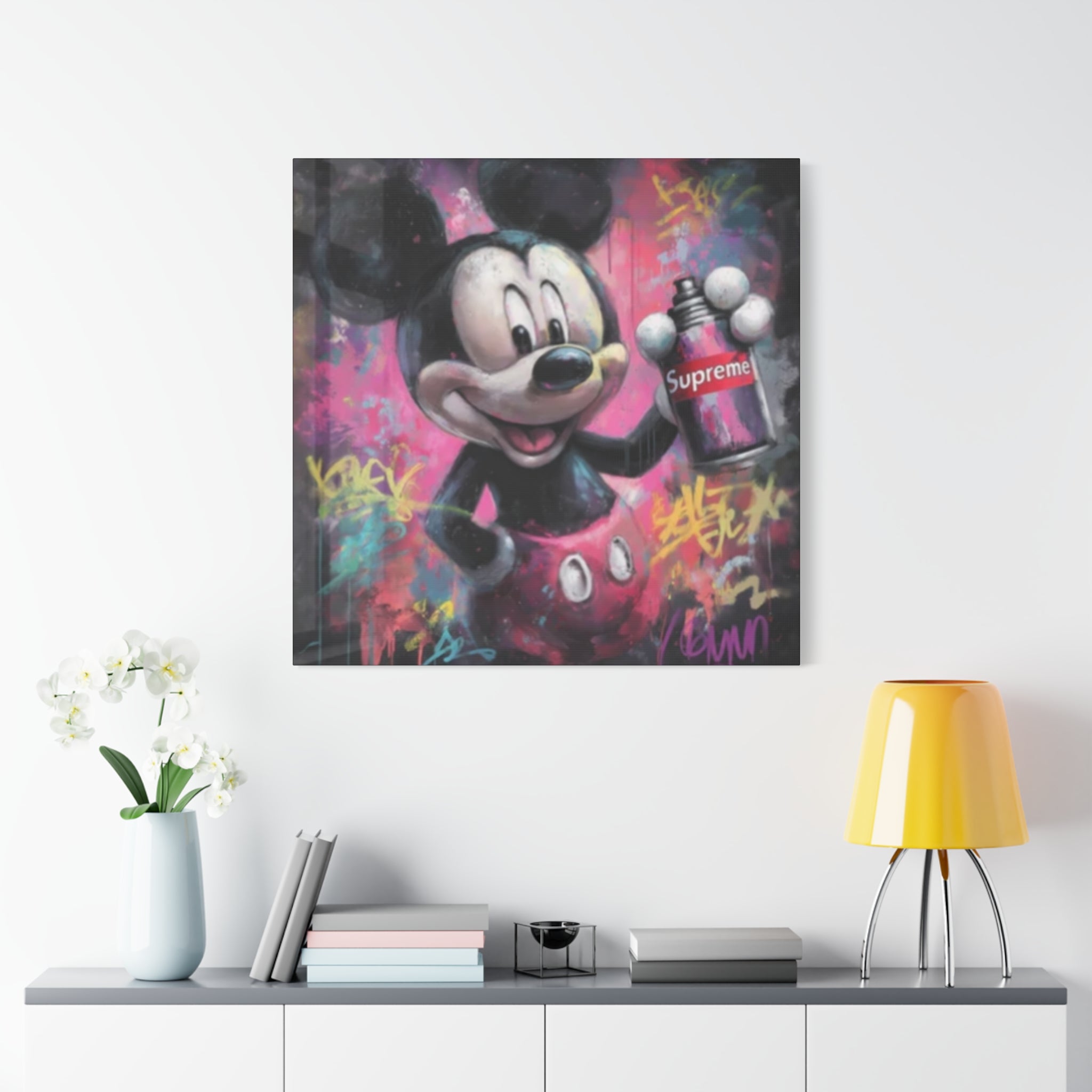 Mickey Mouse Street Art Canvas – Urban Graffiti Mickey Painting with Supreme Spray Can