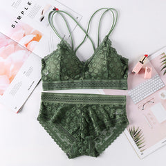 Women's cross spaghetti strap bra set