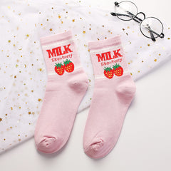 Hot Sale Banana Strawberry Milk Milk Mid-tube Cotton Women's Socks Korean Fashion Casual Socks Women's Socks Woman Socks