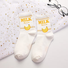 Hot Sale Banana Strawberry Milk Milk Mid-tube Cotton Women's Socks Korean Fashion Casual Socks Women's Socks Woman Socks
