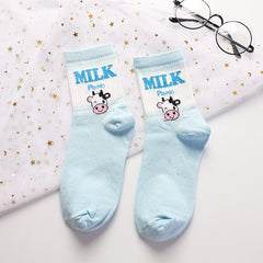 Hot Sale Banana Strawberry Milk Milk Mid-tube Cotton Women's Socks Korean Fashion Casual Socks Women's Socks Woman Socks