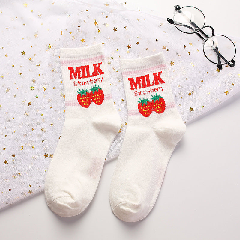 Hot Sale Banana Strawberry Milk Milk Mid-tube Cotton Women's Socks Korean Fashion Casual Socks Women's Socks Woman Socks