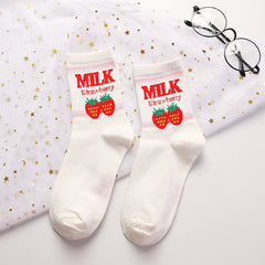 Hot Sale Banana Strawberry Milk Milk Mid-tube Cotton Women's Socks Korean Fashion Casual Socks Women's Socks Woman Socks