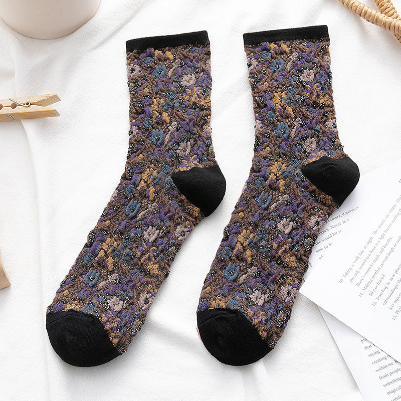 Socks Women's Tube Retro Small Floral Honeysuckle Fashion Cotton Socks