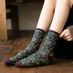 Socks Women's Tube Retro Small Floral Honeysuckle Fashion Cotton Socks
