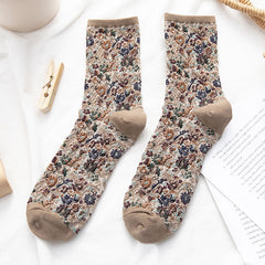 Socks Women's Tube Retro Small Floral Honeysuckle Fashion Cotton Socks