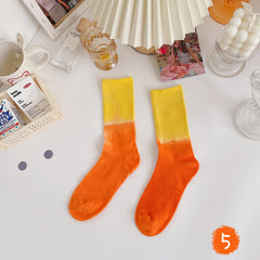 Korean Fashion Hip Hop Harajuku Socks Colorful Tie Dye Gradient Pattern Socks Street Fashion Hip Hop Skateboard Socks