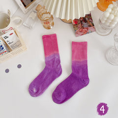 Korean Fashion Hip Hop Harajuku Socks Colorful Tie Dye Gradient Pattern Socks Street Fashion Hip Hop Skateboard Socks