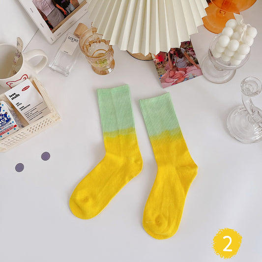 Korean Fashion Hip Hop Harajuku Socks Colorful Tie Dye Gradient Pattern Socks Street Fashion Hip Hop Skateboard Socks