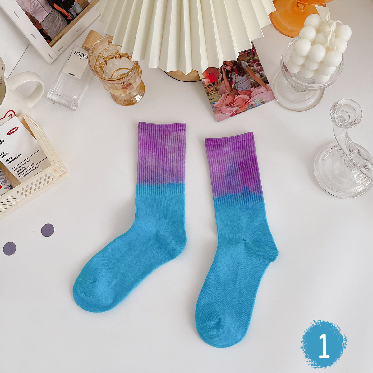 Korean Fashion Hip Hop Harajuku Socks Colorful Tie Dye Gradient Pattern Socks Street Fashion Hip Hop Skateboard Socks