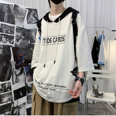 Loose Large Unisex Hip Hop Hooded  Sleeve T-Shirt
