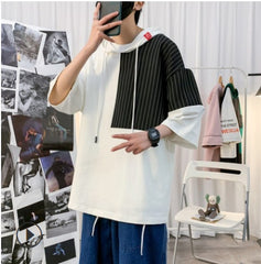 Loose Large Unisex Hip Hop Hooded  Sleeve T-Shirt