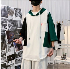 Loose Large Unisex Hip Hop Hooded  Sleeve T-Shirt