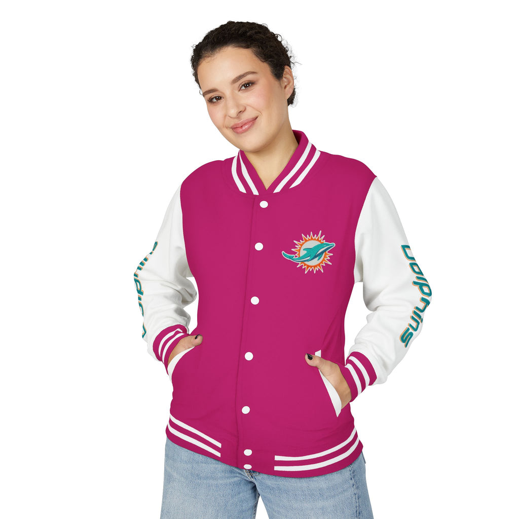 Miami Dolphins Heavyweight Varsity Letterman Jacket | Classic Snap-Front Bomber Coat