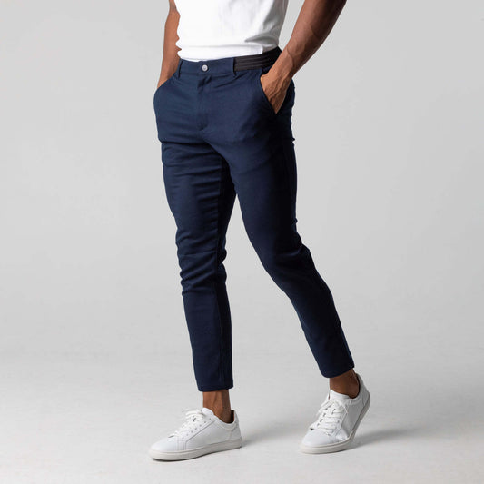 Comfortable Solid Color Pants Elegant Slim Fit Men's Business Trousers With Elastic Waist Button Closure Pockets
