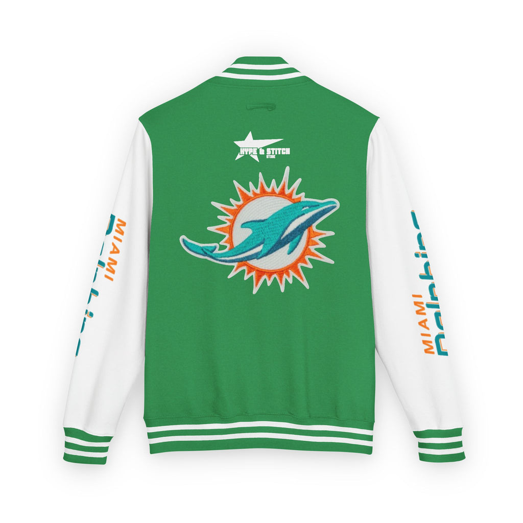 Miami Dolphins Heavyweight Varsity Letterman Jacket | Classic Snap-Front Bomber Coat