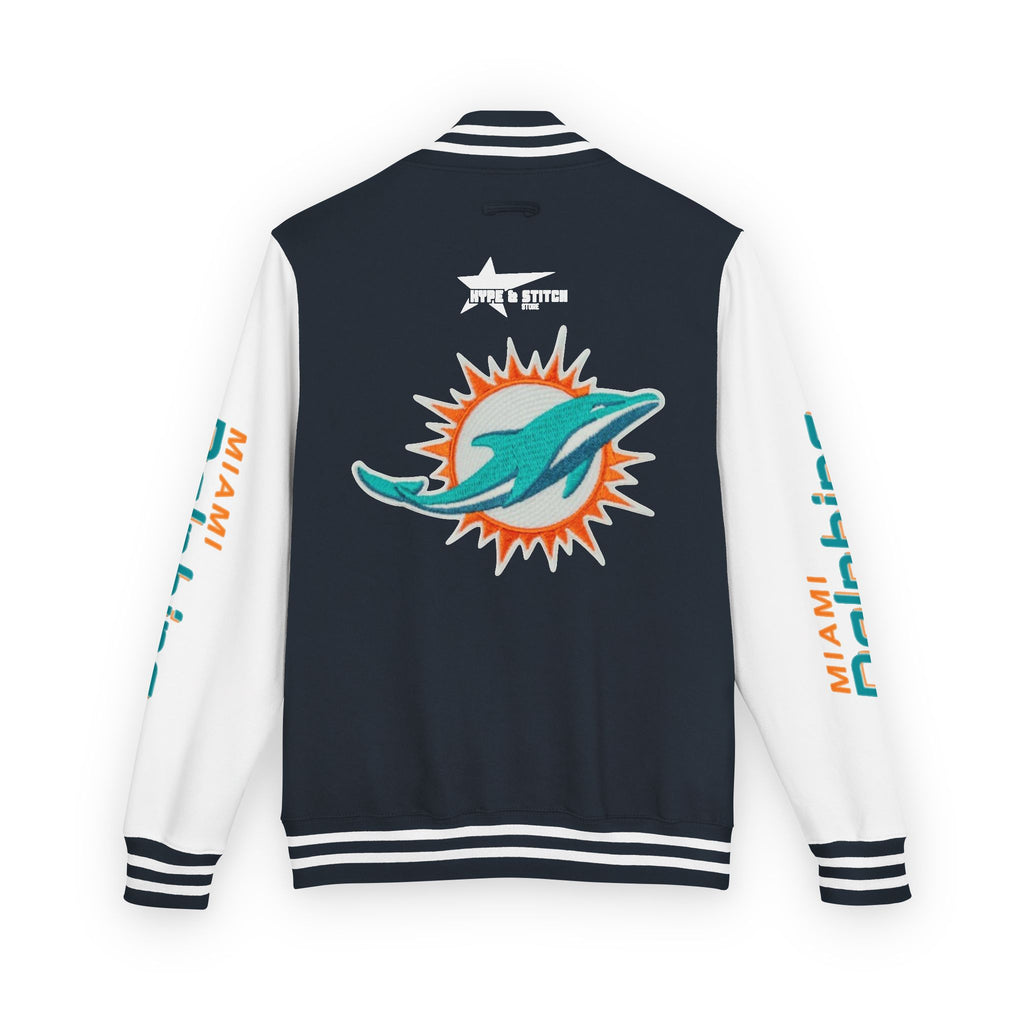 Miami Dolphins Heavyweight Varsity Letterman Jacket | Classic Snap-Front Bomber Coat