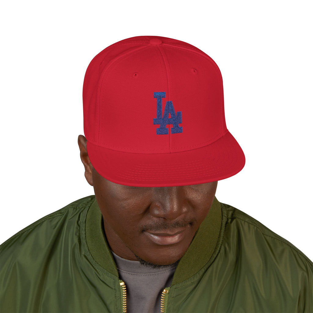 LA Embroidered Logo Flat Brim Snapback Hat