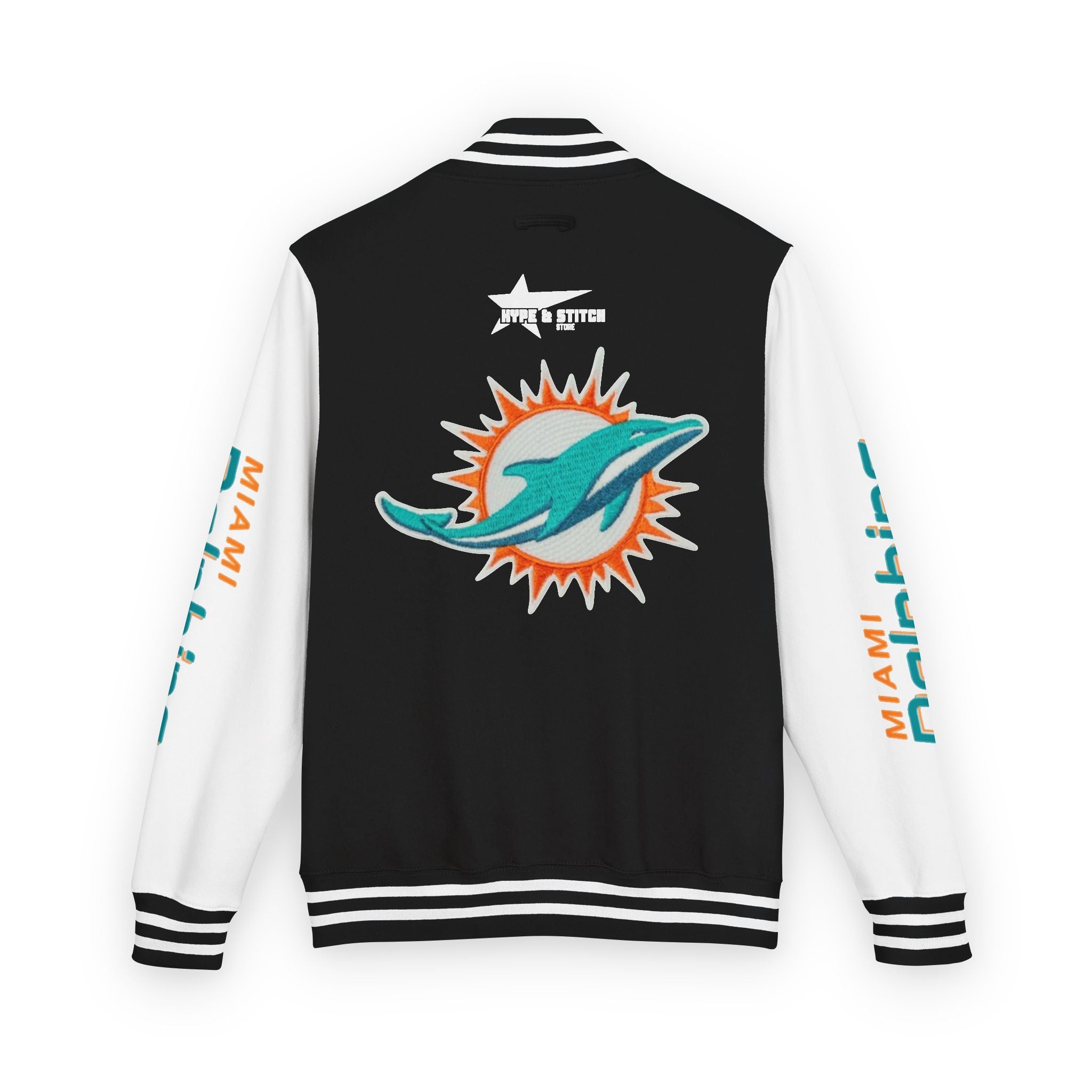 Miami Dolphins Heavyweight Varsity Letterman Jacket | Classic Snap-Front Bomber Coat