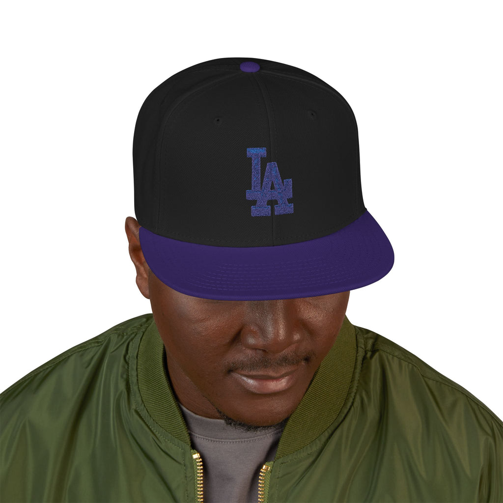 LA Embroidered Logo Flat Brim Snapback Hat