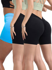 3 Pack High-waisted Butt-lifting Women's Sports Yoga Shorts, Women's Butt Lifting Shorts High Waist Tummy Control Yoga Shorts Ruched Booty Workout Short Leggings