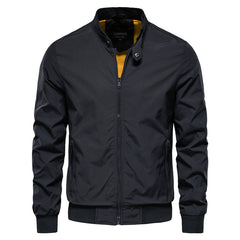 Men's Zip-up Jacket With Pockets Casual Solid Stand Collar Long Sleeve Top Outwear Clothing