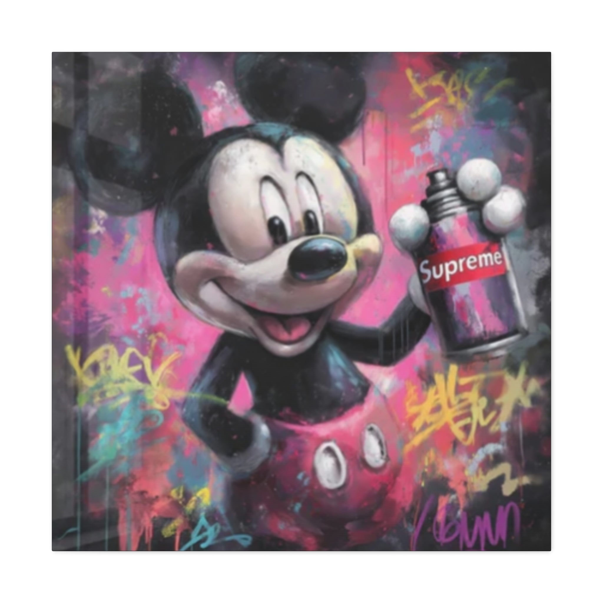 Mickey Mouse Street Art Canvas – Urban Graffiti Mickey Painting with Supreme Spray Can