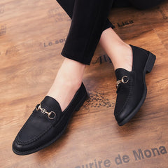 Men's soft leather metal buckle pointed toe pedal peas shoes