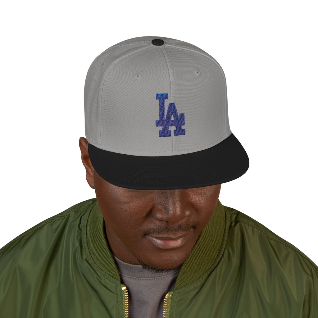 LA Embroidered Logo Flat Brim Snapback Hat