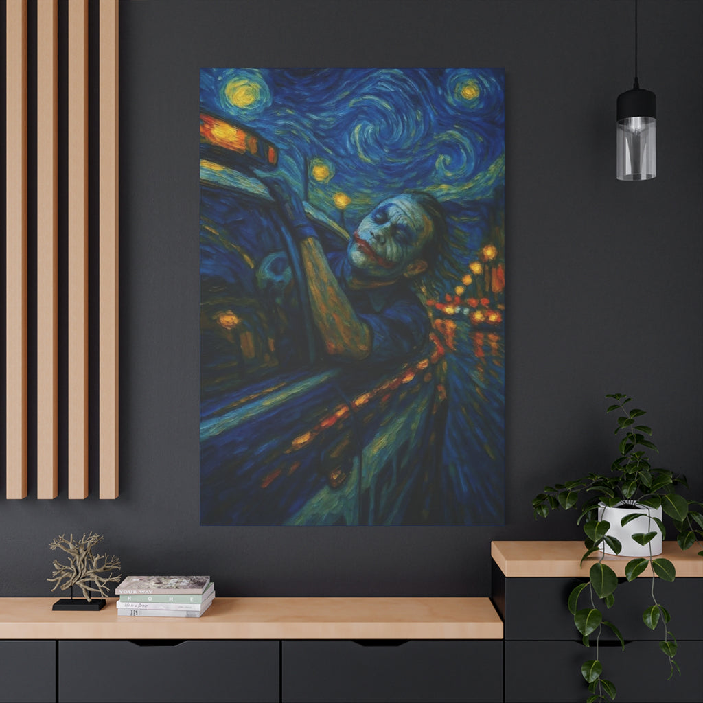 Where swirling madness meets Gotham's night, chaos finds its last laugh under the Starry Knight