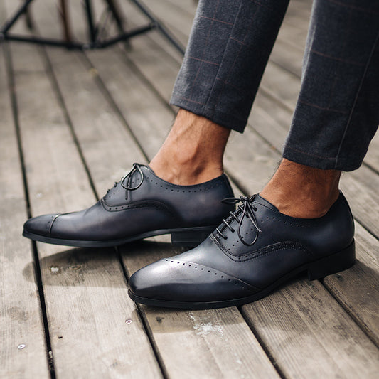 Men's First Layer Cowhide Business Dress Shoes British Pointed Toe