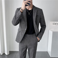 Autumn Men's Plaid Suit Business Casual Two-piece Suit