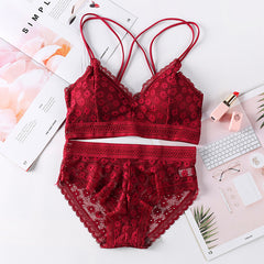 Women's cross spaghetti strap bra set